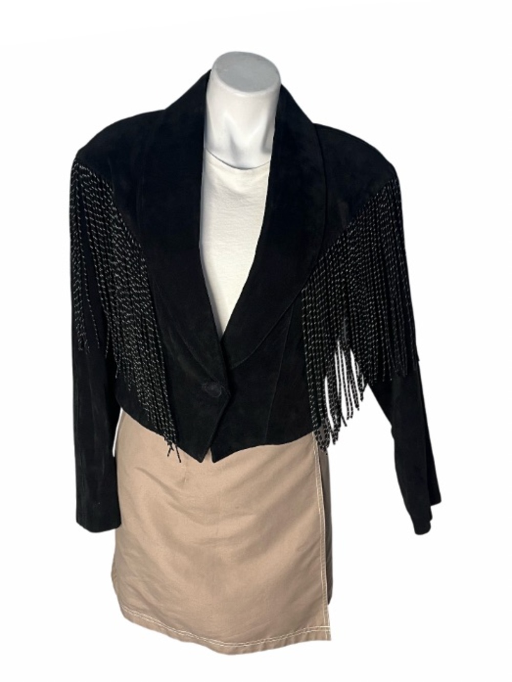 CRIPPLE CREEK Black Suede Jacket Cropped Twisted Fringe Size Medium
